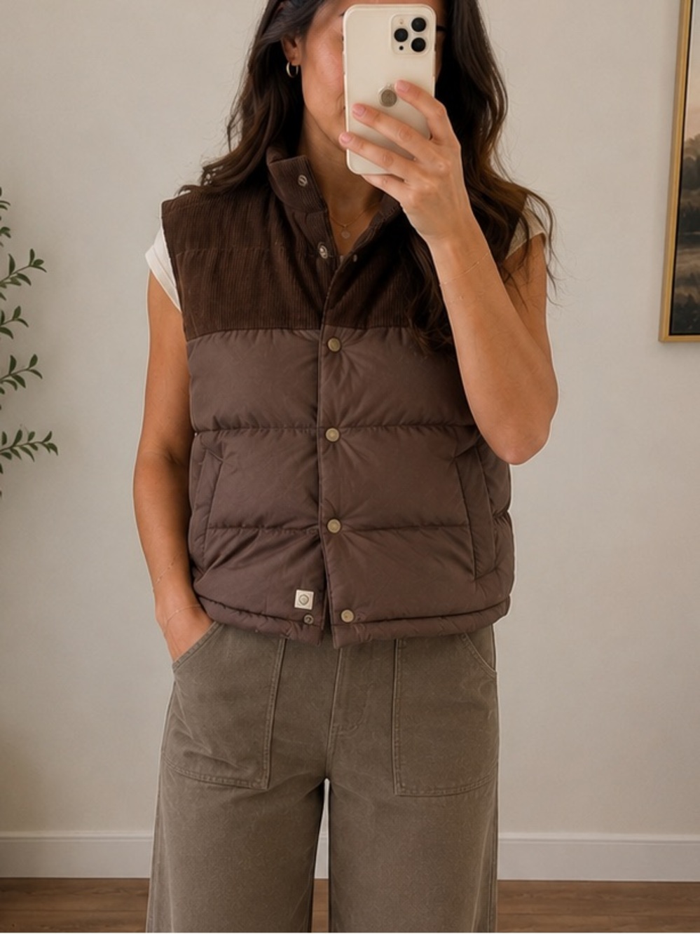 Marine Layer Corduroy Down Puffer Vest Brown Small
